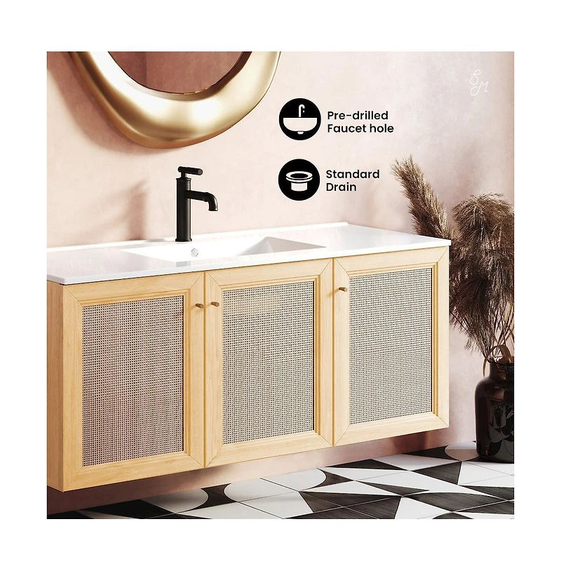 Swiss Madison Classe 48" Wall-Mounted Bathroom Vanity in Natural Oak