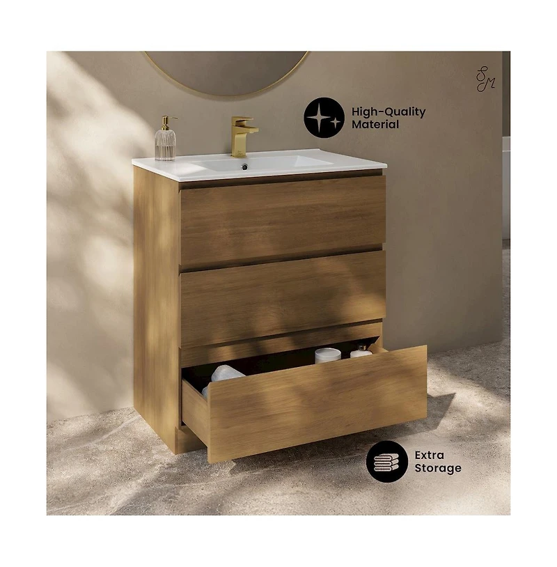 Swiss MadisonLiberte 30" Freestanding Bathroom Vanity in Oak with Sink Top