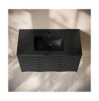 Swiss MadisonCascade 36" Wall-Mounted Bathroom Vanity in Black Oak with Black Sink Top