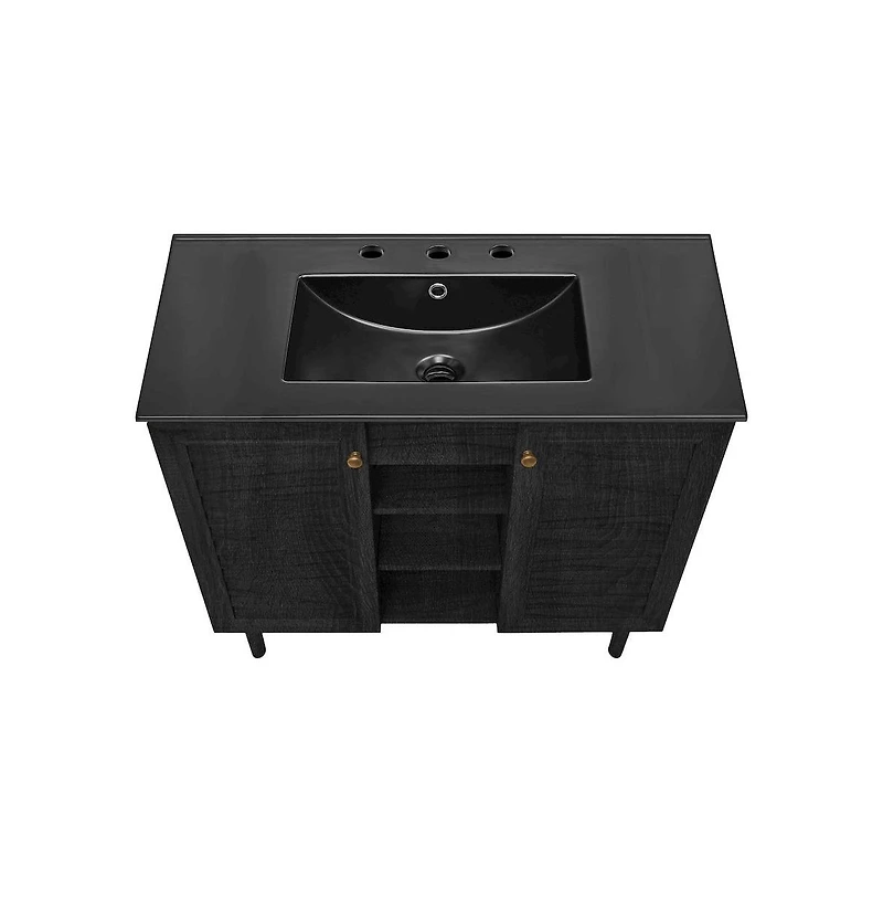 36" Freestanding Bathroom Vanity in Black Oak, Black 3-Hole Widespread Sink Top