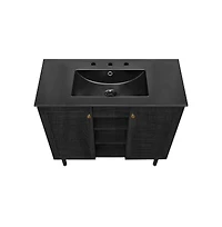 36" Freestanding Bathroom Vanity in Black Oak, Black 3-Hole Widespread Sink Top