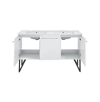 Swiss Madison60 in. White, Double Basin Bathroom Vanity, White, 3-Hole Sink Top