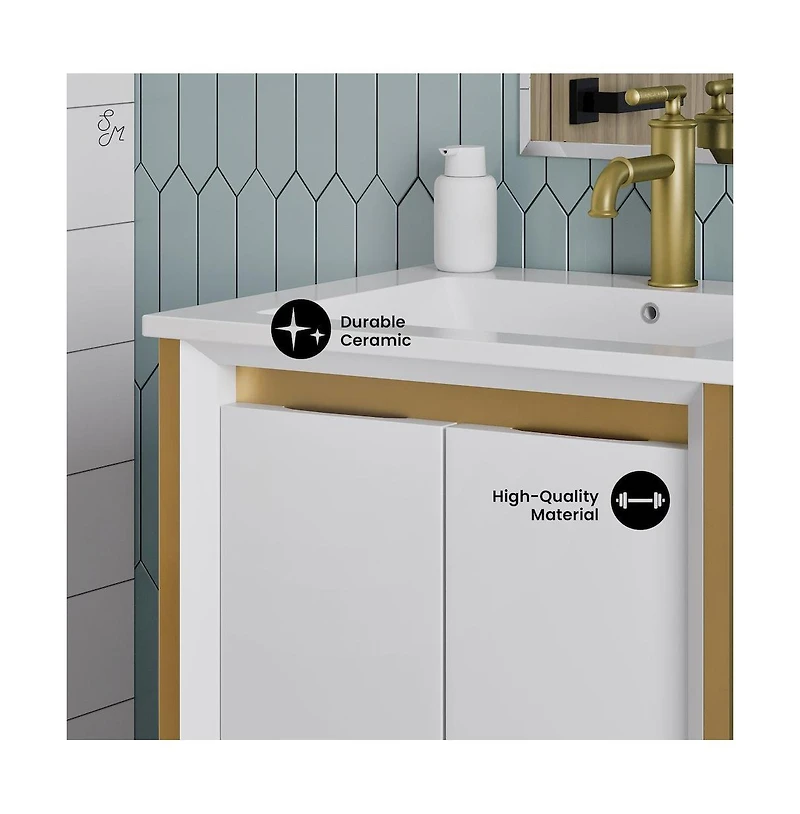 Swiss Madison Marseille 24" Bathroom Vanity in White and Brushed Gold