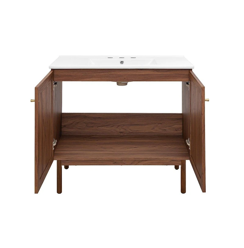 Swiss Madison 36" Freestanding Bathroom Vanity in Brown Oak with 3-Hole Widespread Sink Top