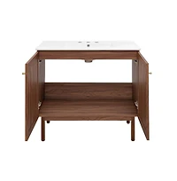 Swiss Madison 36" Freestanding Bathroom Vanity in Brown Oak with 3-Hole Widespread Sink Top