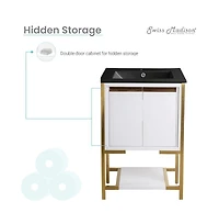 Swiss Madison Marseille 24 in. White Bathroom Vanity With Black Ceramic Sink Top