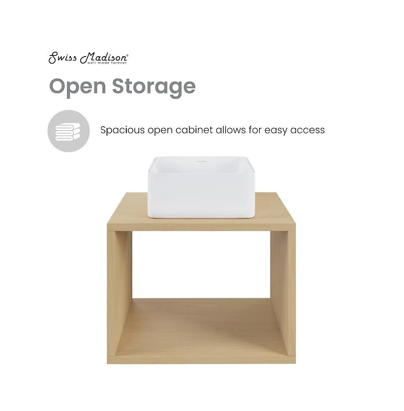 Swiss Madison Concorde 24" Wall-Mounted Bathroom Vanity in Natural Oak with Sink Top