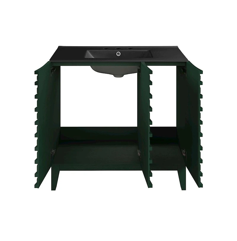 Swiss Madison 36" Freestanding Bathroom Vanity in Green Oak, Black 3-Hole Widespread Sink Top
