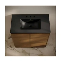 Swiss Madison 36" Freestanding Bathroom Vanity in Brown Oak, Black 3-Hole Widespread Sink Top