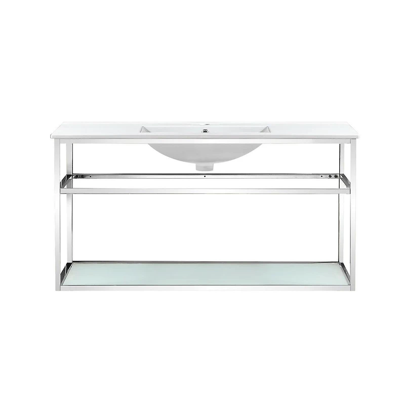 Pierre 48 Single, Open Shelf, Chrome Metal Frame Bathroom Vanity