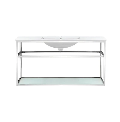 Pierre 48 Single, Open Shelf, Chrome Metal Frame Bathroom Vanity