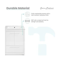 Swiss Madison Virage 24 in. White Bathroom Vanity With White, 3-Hole Ceramic Sink Top