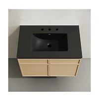 Swiss Madison 30" Wall-Mounted Bathroom Vanity, Natural Oak, Black 3-Hole Widespread Sink Top
