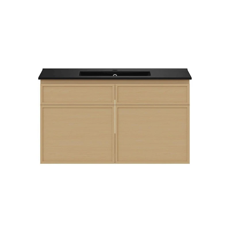 Swiss Madison St. Tropez 36" Wall-Mounted Bathroom Vanity in Natural Oak with Sink Top