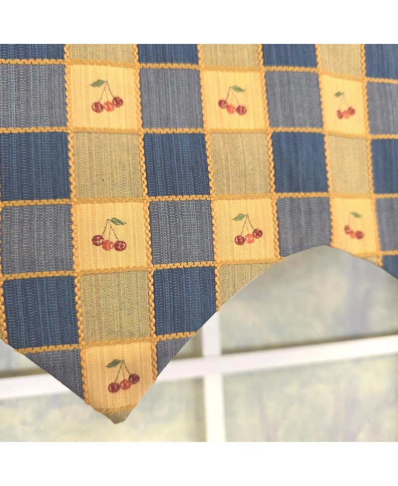 Rlf Home 100% Cotton Cherry Squares Regal With Poly/Cotton lining Rod Pocket Valance 50" x 15" Navy