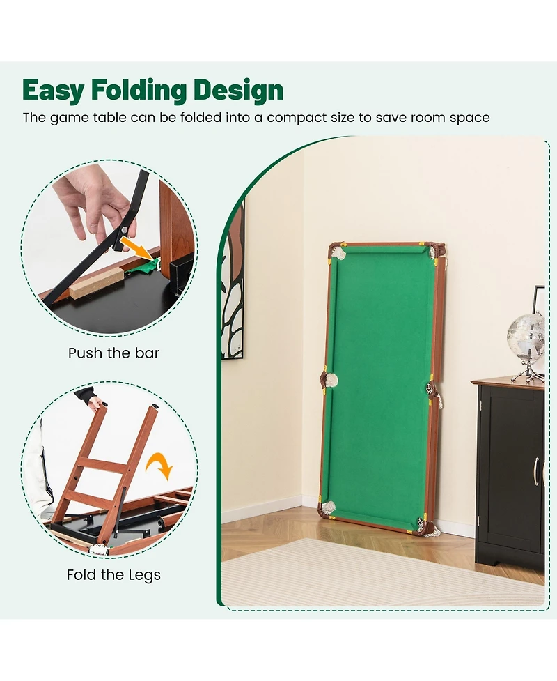 Folding Portable Billiards Table Game Set with Adjustable Foot Levelers