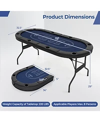 72 Inch Foldable Poker Table for 8 Players Portable Oval Card Board Game Table