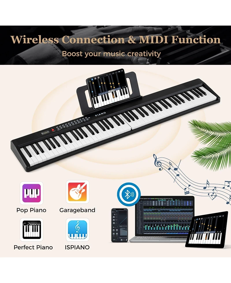 Mecale 88 Key Foldable Piano Keyboard Portable Semi Weighted Electric Piano