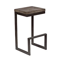 Porter Designs Cube Solid Mango Wood & Metal Bar Stool, Gray (Set of 2)