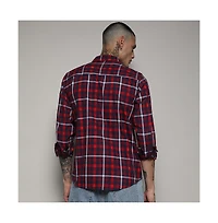 Campus Sutra Men's Navy Blue & Red Tartan Plaid Shirt