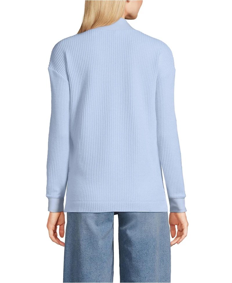 Lands' End Women's Long Sleeve Waffle Shawl Collar Henley
