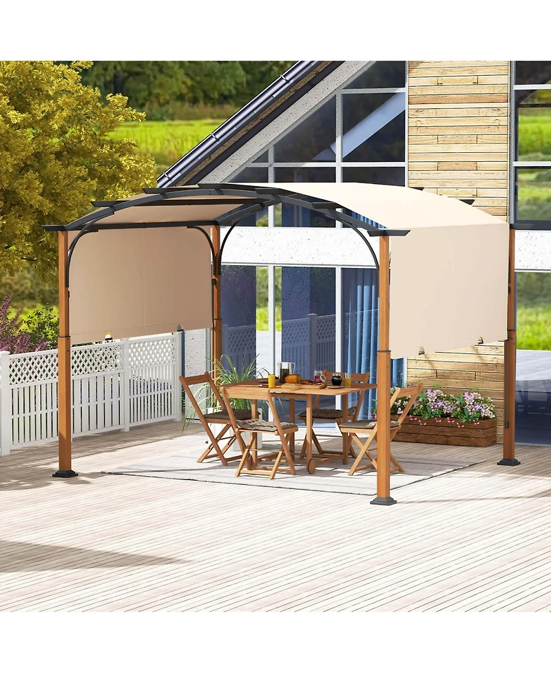 10 x 12 Ft Outdoor Retractable Pergola with Retractable Canopy Wood Looking Posts