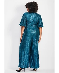Avenue Women's Nada Sequin Puff Sleeve Jumpsuit