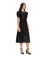 Tahari Asl Women's Puff Short-Sleeve Burnout Dress