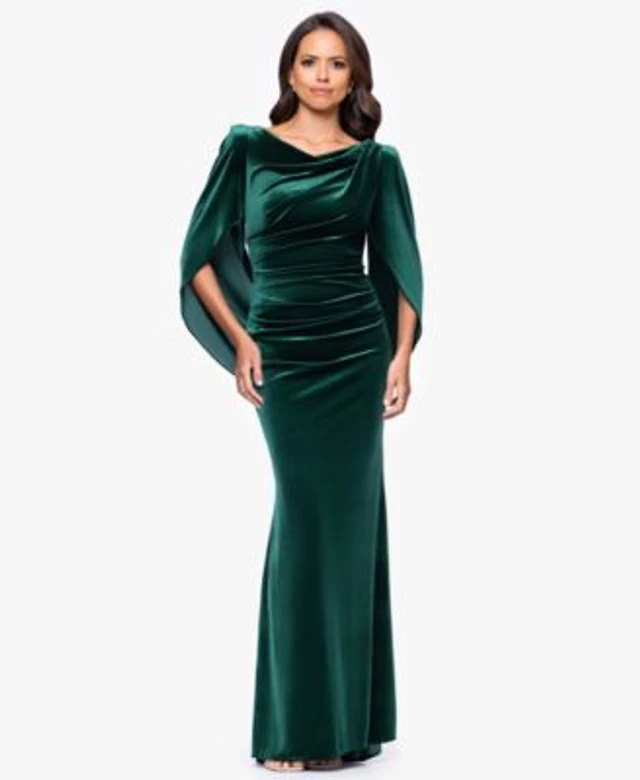 betsy and adam velvet dress & Women's One-Shoulder Long Sleeve Gown - Green Betsy & Adam Womens Petites