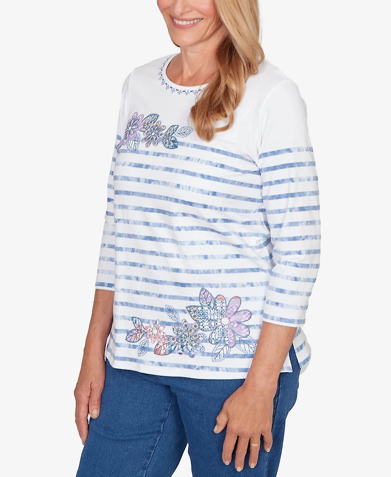 Alfred Dunner Petite Hilton Head Applique Flower Top