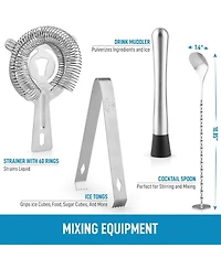 24 Piece Professional Stainless Steel Bartender Set with Bamboo Stand