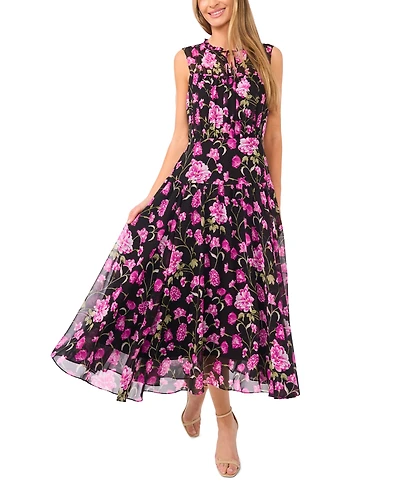 CeCe Women's Sleeveless Shirred Midi Dress