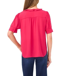 CeCe Women's Puff Short-Sleeve Button Down Ruffle Top