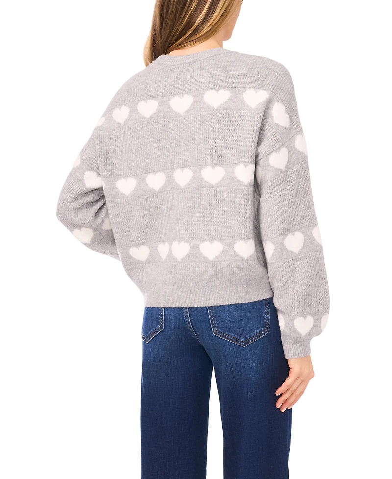 CeCe Women's Heart Jacquard Long-Sleeve Sweater