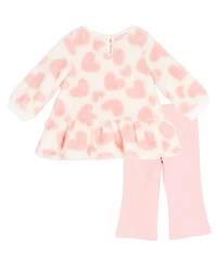 Rare Editions Baby Girls 2-Piece Printed Heart Fleece Top and Leggings Set