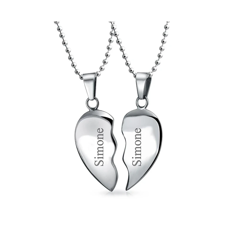 Bling Jewelry Break Apart Heart Pendant Necklace Bff - Silver Tone Stainless Steel