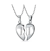 Bling Jewelry Break Apart Heart Pendant Necklace Bff - Silver Tone Stainless Steel