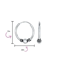 Bling Jewelry Set of 2 Balinese Tribal Ball Bead Hoop Huggie Earrings Silver 0.50 & 0.70 Inch