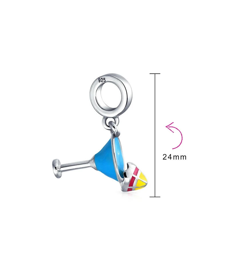 Bling Jewelry Set of 2 Tropical Umbrella Drink Glass Dangle Charm Bead Enamel Oxidized Silver