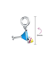 Bling Jewelry Set of 2 Tropical Umbrella Drink Glass Dangle Charm Bead Enamel Oxidized Silver