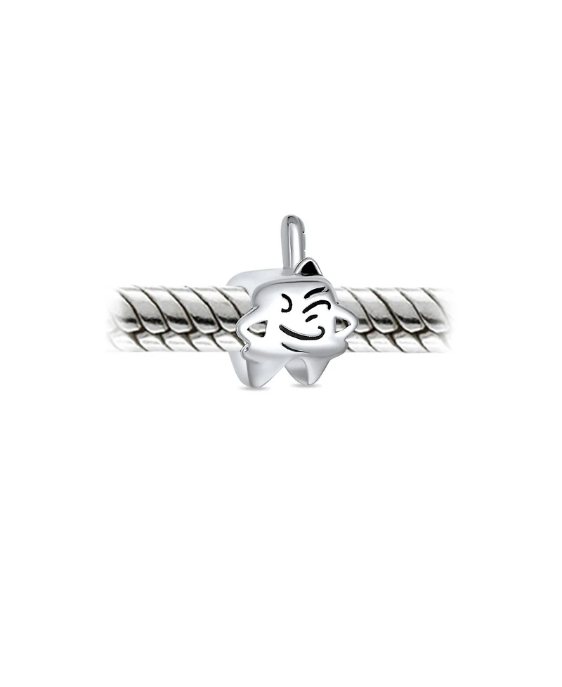 Bling Jewelry Set of 2 Smiling Tooth and Fairy Dentist Charm Bead Oxidized Sterling Silver