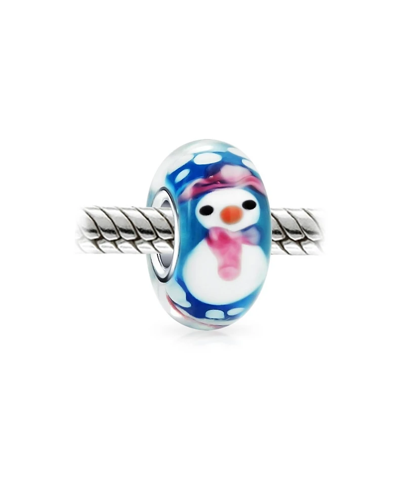 Bling Jewelry Set of 2 Christmas Charm Bead Snowman Murano Glass Silver for European Bracelet