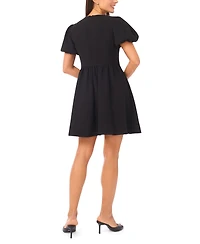CeCe Women's Short Puff Sleeve Bow Dress