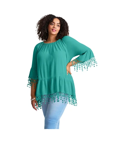 Avenue Women's Crochet Fringe Trim Tunic