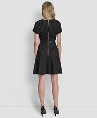 Dkny Women's Short Sleeve Jewel Neck Flounce Hem Dress