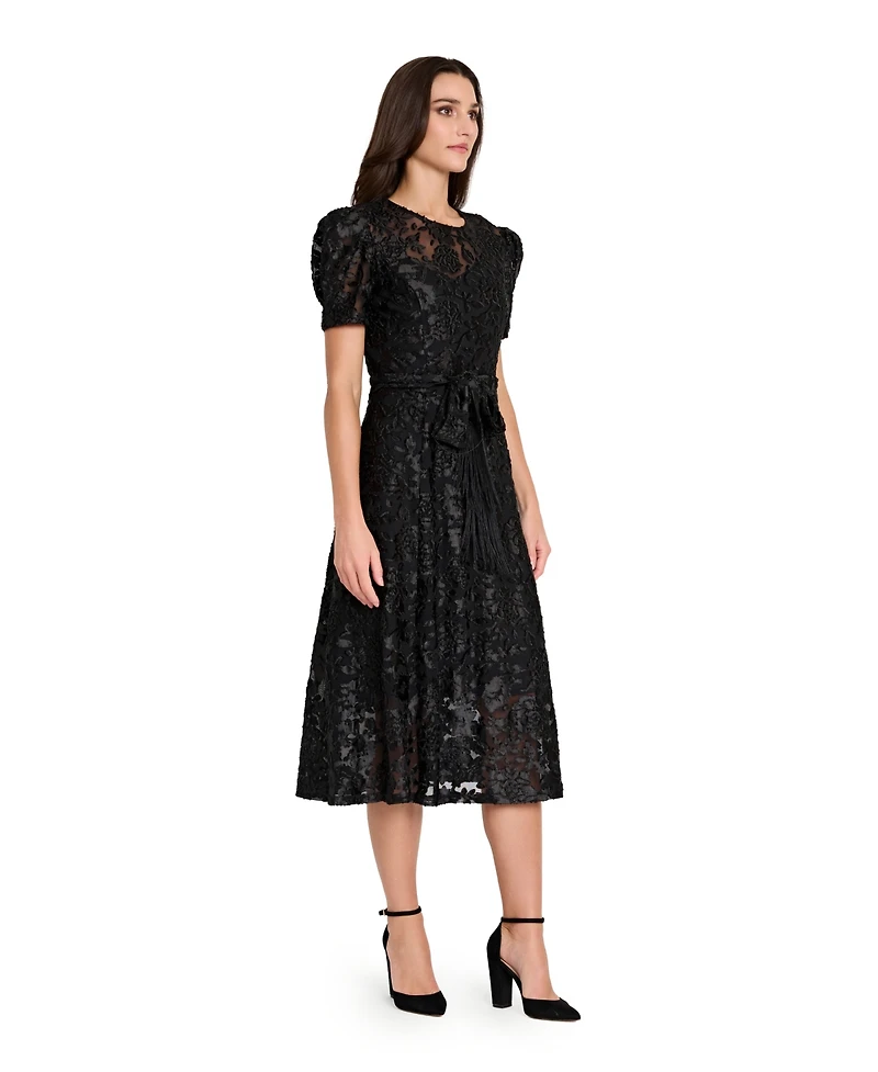 Tahari Asl Petite Puff Sleeve Burnout Dress