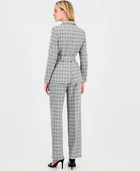 Anne Klein Womens Belted Notch Collar Long Sleeve Jacket Printed Mid Rise Pants