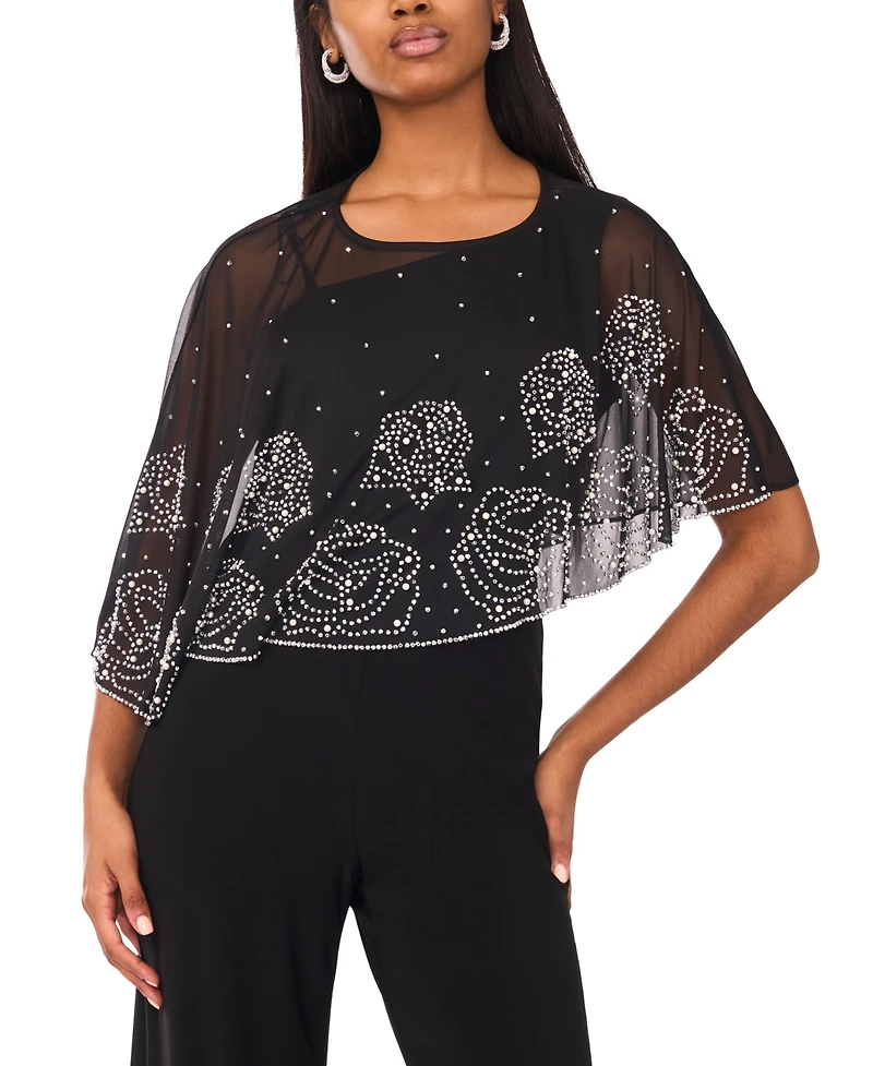 Msk Women's Asymmetrical Cape Crewneck Jumpsuit