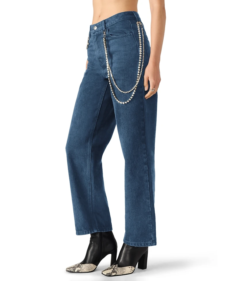 Steve Madden Women's Swift Mid-Rise Rhinestone Chain Jeans