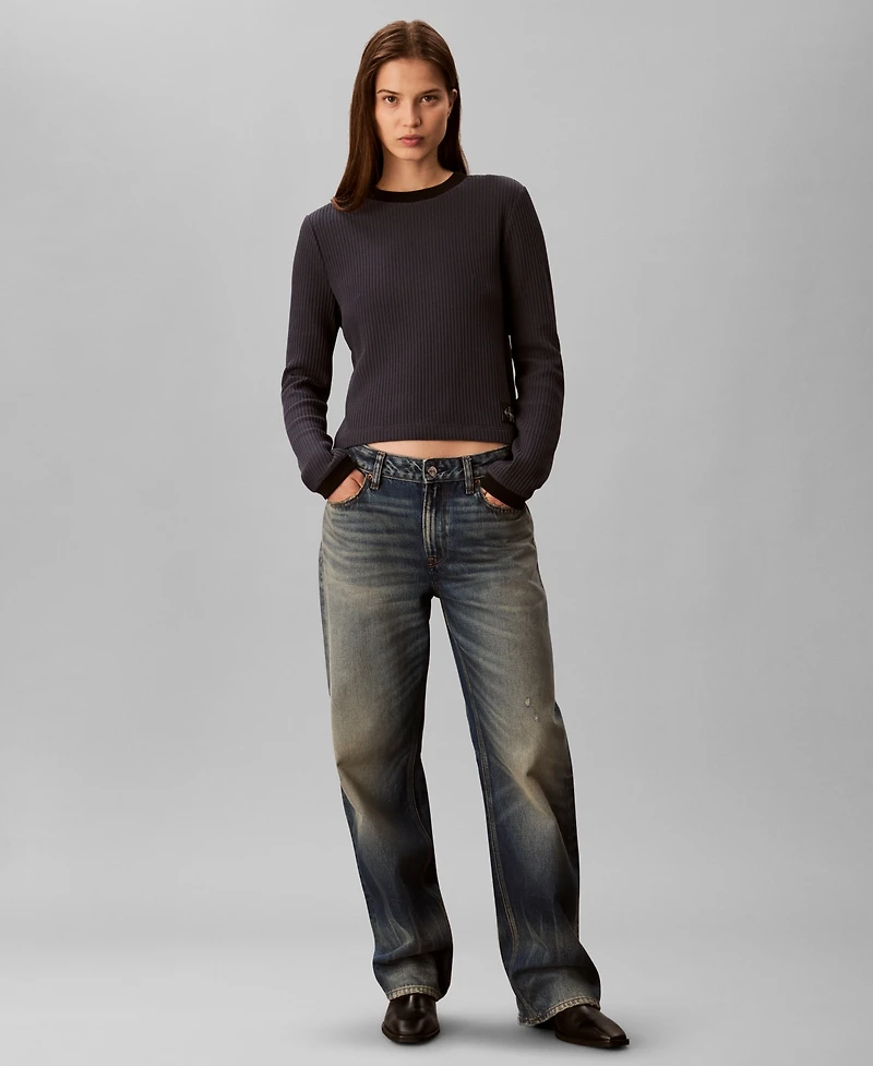Calvin Klein Jeans Women's Long-Sleeve Waffle Knit T-Shirt